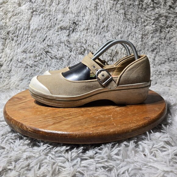 Dansko Vegan Valerie Mary Jane Women 9.5-10 EU 40 Shoe Beige Canvas Buckle Clogs - Picture 2 of 13